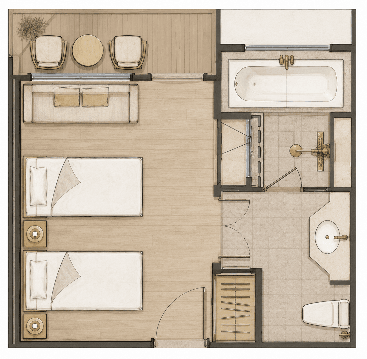 Suite floor plan showing the private Signature Suite layout